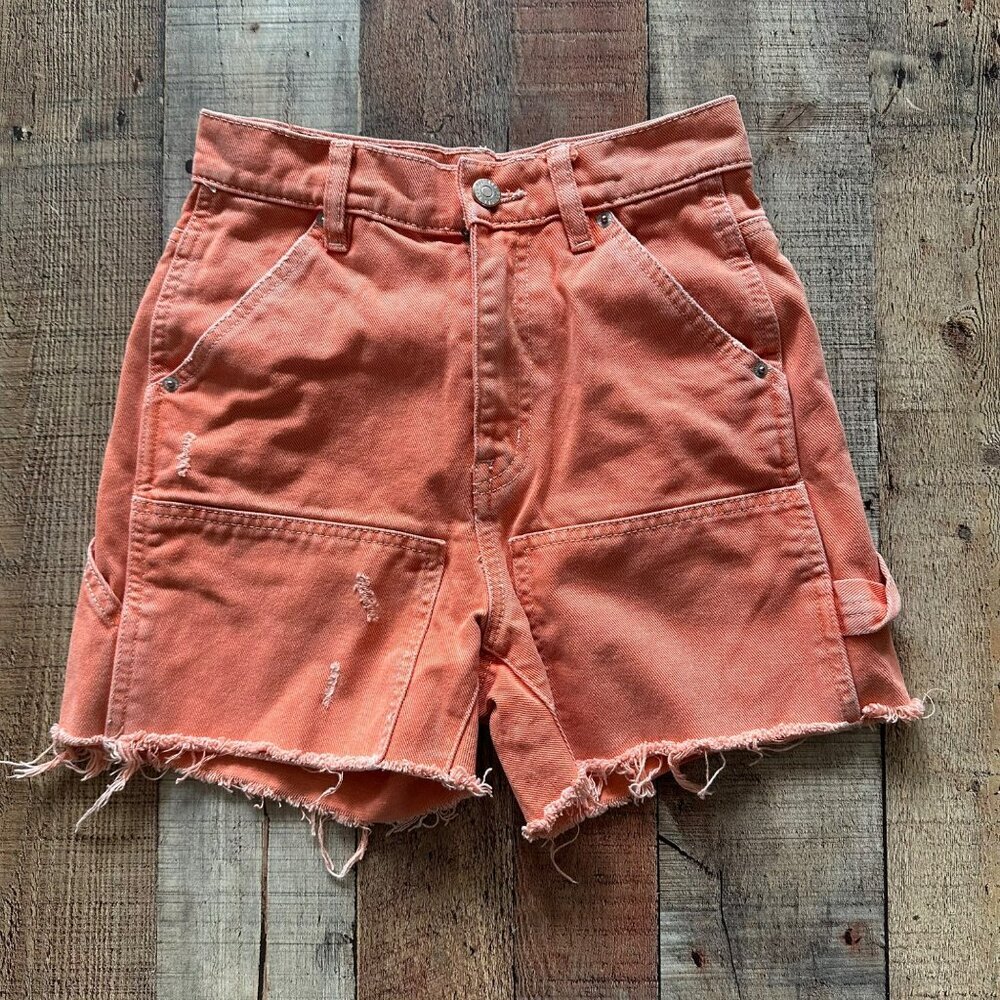 BDG Womens Orange Cut-Off Carpenter Denim Shorts Size 24